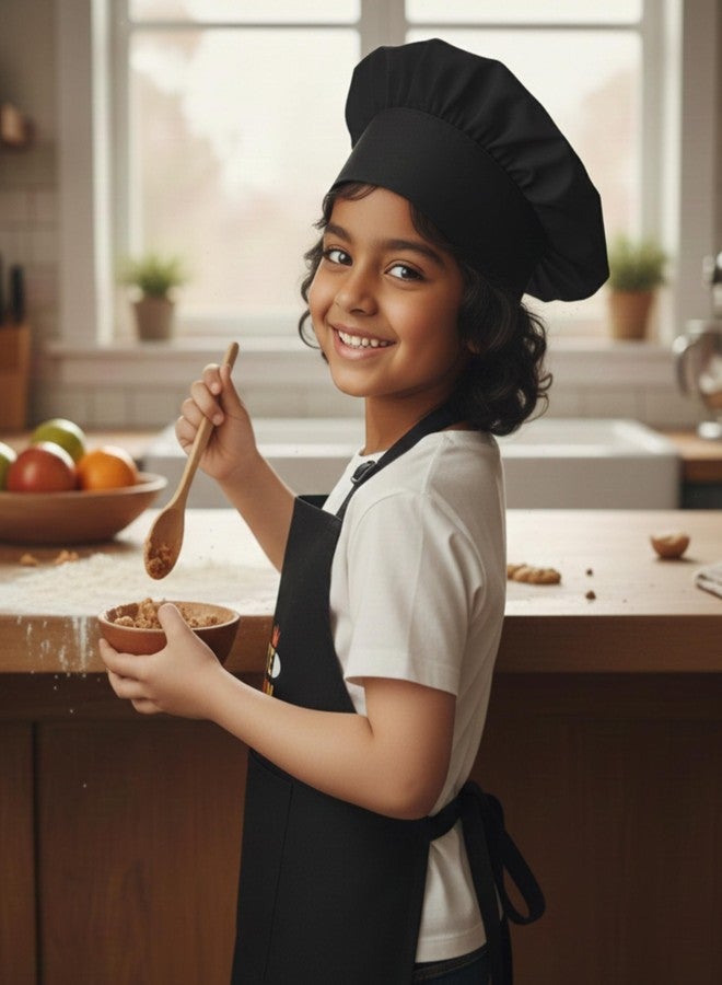 RUSTIQUE LINENS مريلة أطفال مقاومة للماء من روستيك لينينز مع قبعة طاهٍ مجانية - 100% بوليستر وغشاء أكوافينتيزم™ يسمح بمرور الهواء | مقاومة للماء، سهلة التنظيف | للأعمار من 7 إلى 12 سنة | مثالية للفنون والحرف اليدوية والطبخ - Image 2